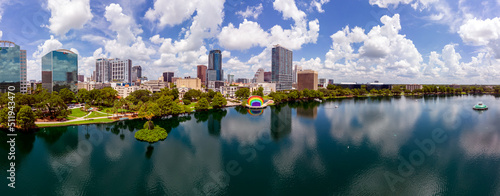 Aerial view of Aerial panoramic view of downtown Orlando, Florida at Lake Eola. June 19, 2022
 photo