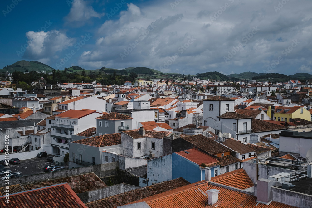 Top view of the Ponta Delgada center, San Miguel island, Azores, Portugal.