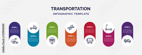 infographic template with icons and 7 options or steps. infographic for transportation concept. included electro car, truck, electric car, kayak, bus, scooter, wrecker icons.
