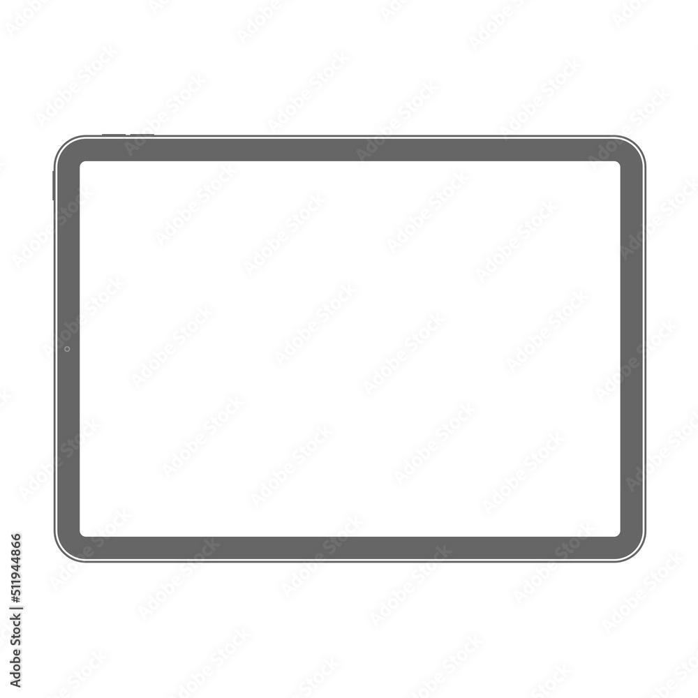 Black frame white display digital ipad air tablet. Vector stock illustration.