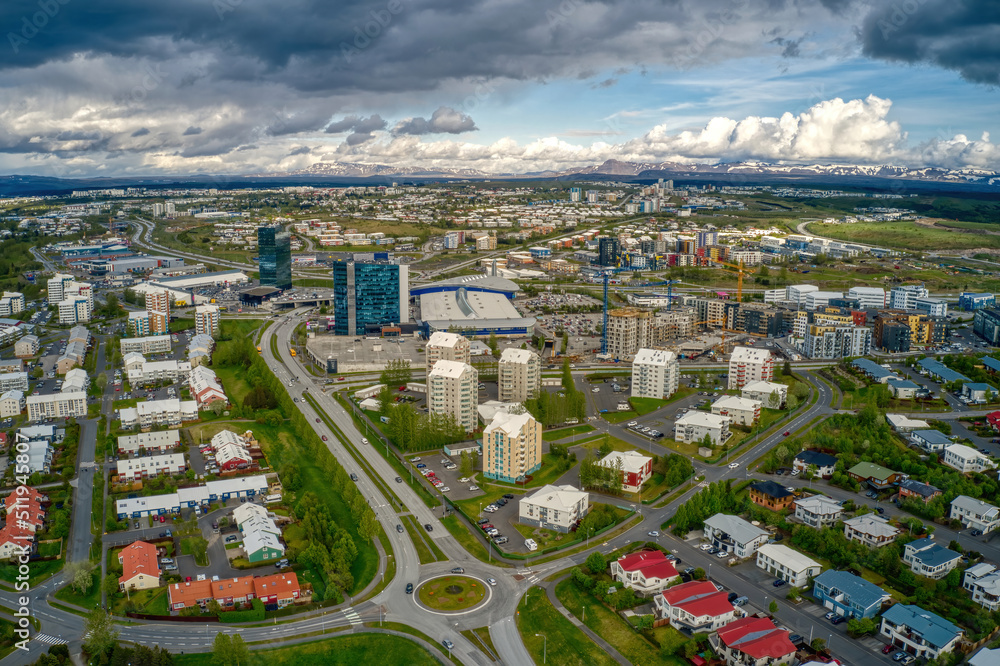 Fototapeta premium Aerial View of the Rapidly Growing Reykjavik Suburb of Kópavogur, Iceland