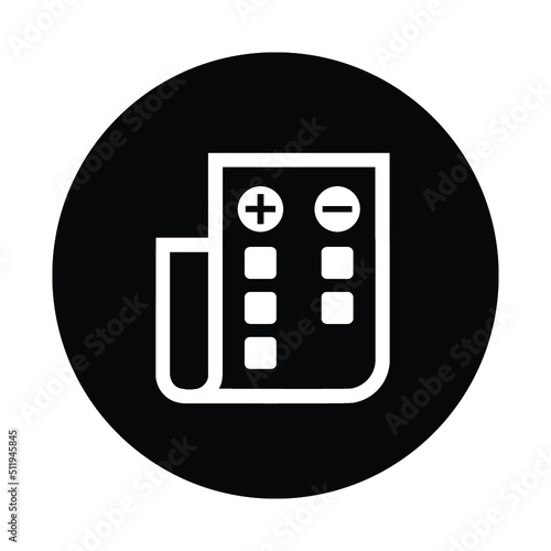 Cons, list, pros icon. Black vector Illustration.