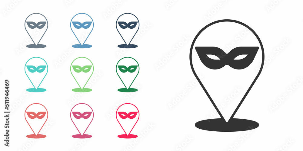 Black Carnival mask icon isolated on white background. Masquerade party mask. Set icons colorful. Vector Black Carnival mask icon isolated on white background. Masquerade party mask. Set icons colorful. Vector