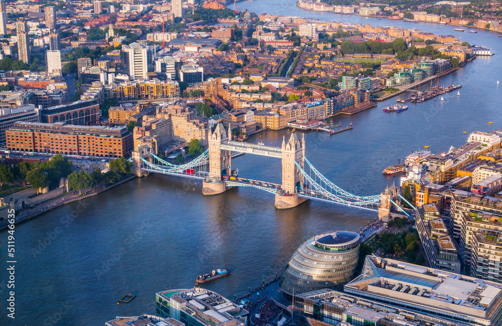 Obraz premium City of London at sunset. View include modern skyscrapers, London Bridge, banks and office buildings.