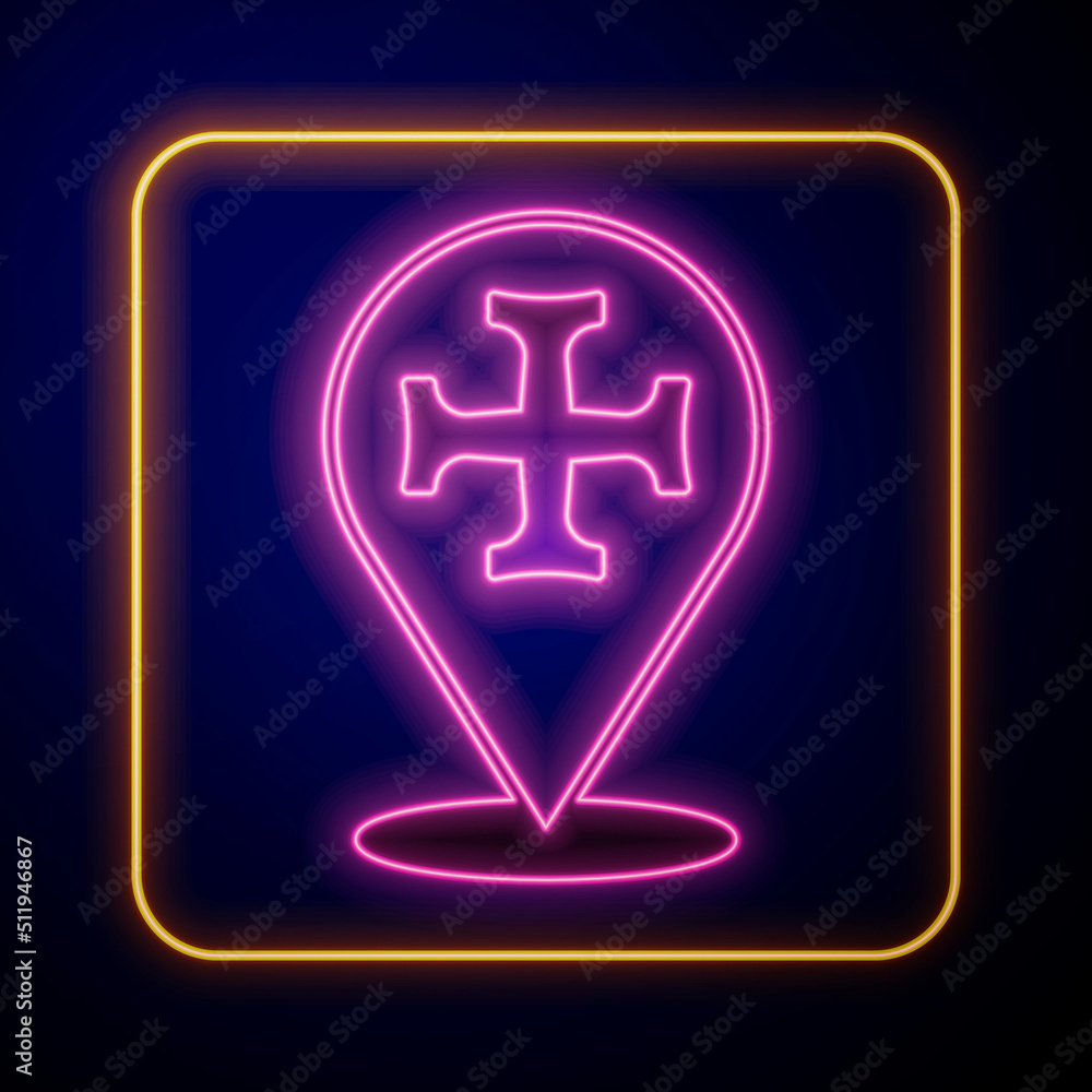 Glowing neon Crusade icon isolated on black background. Vector Glowing neon Crusade icon isolated on black background. Vector
