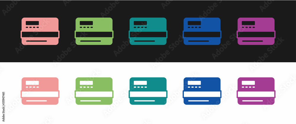 Set Credit card icon isolated on black and white background. Online payment. Cash withdrawal. Financial operations. Shopping sign. Vector Set Credit card icon isolated on black and white background. Online payment. Cash withdrawal. Financial operations. Shopping sign. Vector
