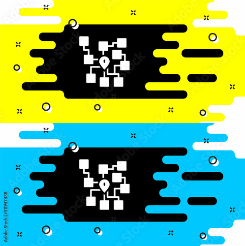 White Neural network icon isolated on black background. Artificial intelligence AI. Vector