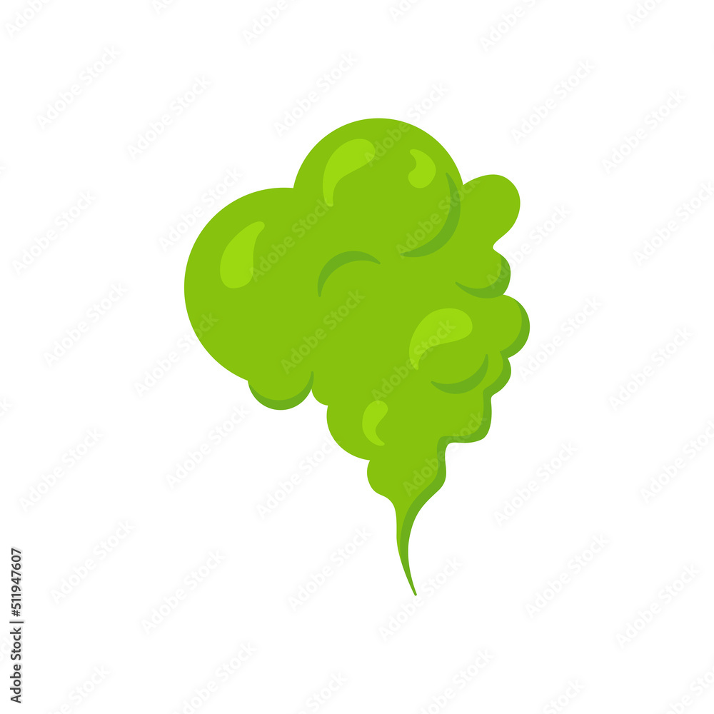 Bad smeeling cloud. Green fart toxic smoke. Cartoon stinky old nasty odor fumes poison gas. Dirt aroma stench. Vector concept isolated on white background Bad smeeling cloud. Green fart toxic smoke. Cartoon stinky old nasty odor fumes poison gas. Dirt aroma stench. Vector concept isolated on white background