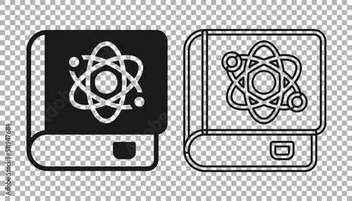 Black Book about physics icon isolated on transparent background. Vector