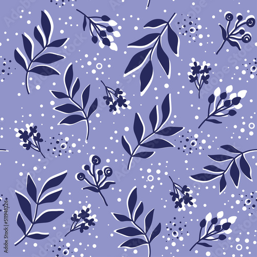 pattern, vector, twigs and leaves on a lilac background, very peri
