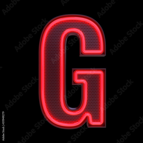 Neon retro Light Alphabet letter G isolated on a black background with Clipping Path. 3d illustration.