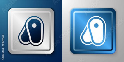 White Steak meat icon isolated on blue and grey background. Silver and blue square button. Vector