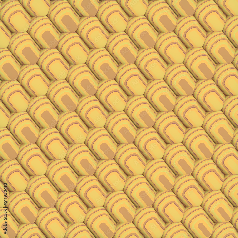 Orthographic projection of rounded rectangles covered striped texture. 3d rendering art background. Digital illustration Orthographic projection of rounded rectangles covered striped texture. 3d rendering art background. Digital illustration