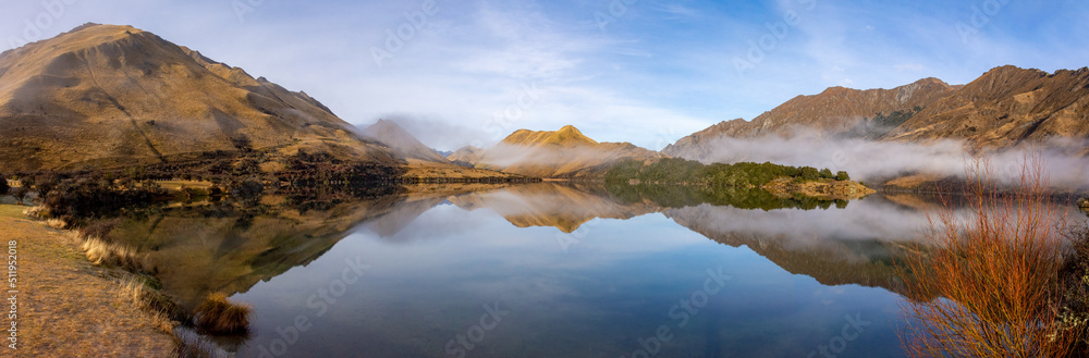 Moke Lake, near Queenstown, New Zealand, on an early winter morning. 