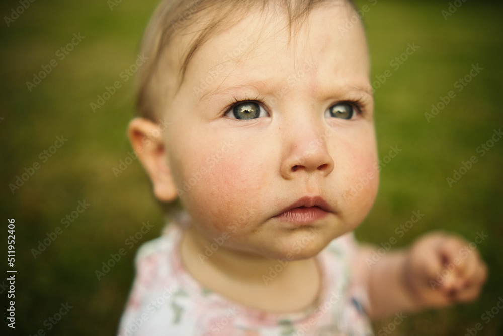 child sitting on the grass and looking at the camera child sitting on the grass and looking at the camera