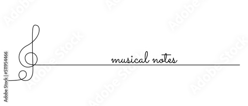 One continuous line drawing of treble clef. Minimalist key logo and symbol of sound and music concert in simple linear style. Editable stroke. Doodle vector illustration
