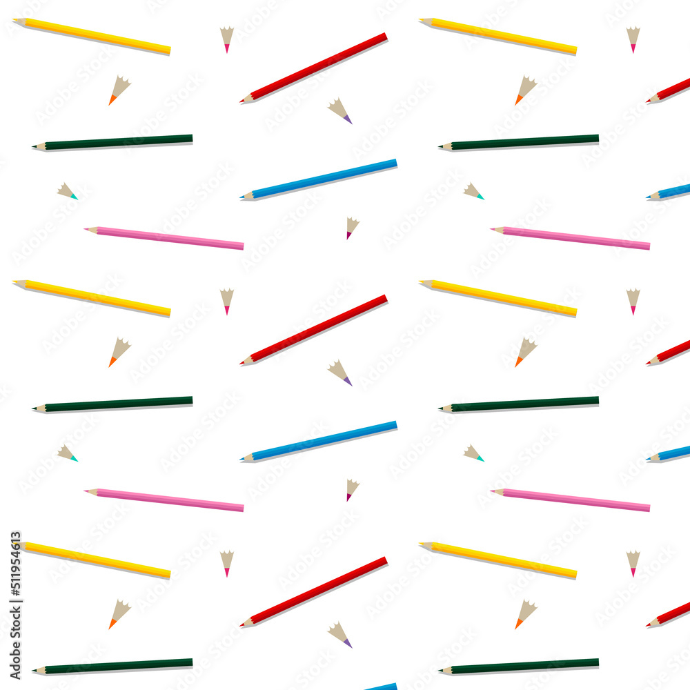 Pattern of colored pencils on a white background. School. School patterns. Pattern of colored pencils on a white background. School. School patterns.