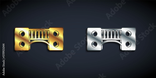 Gold and silver Playground kids bridge icon isolated on black background. Long shadow style. Vector