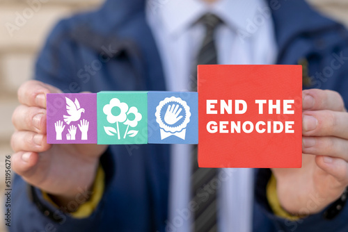 Stop genocide and mass repression concept. Victims of crime of genocide. Prevention of crime of genocide. photo