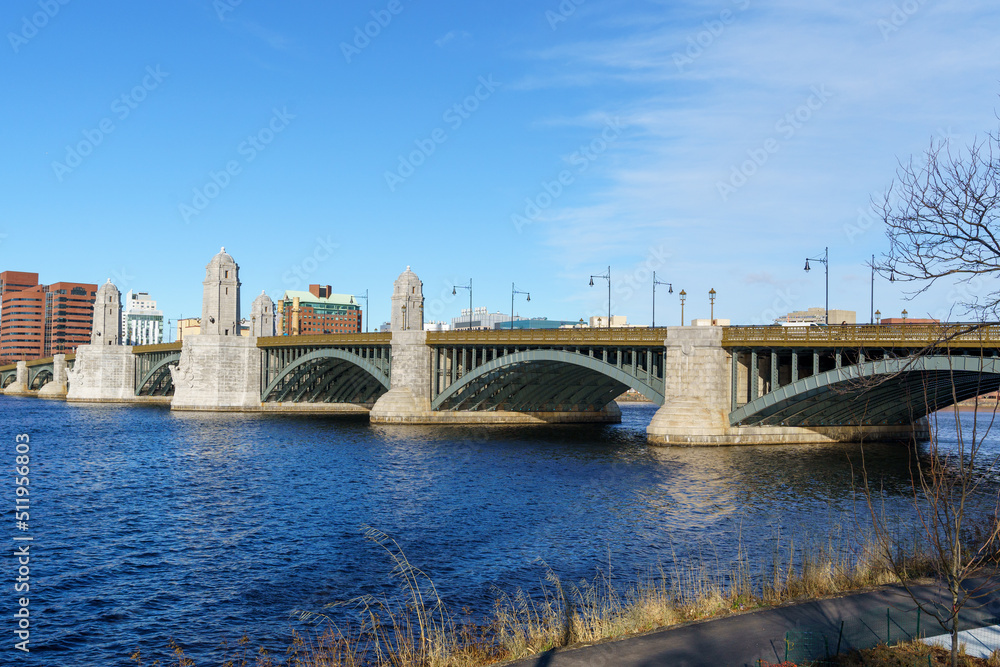 Longfellow Bridge over Charles River to Cambridge viewed from Boston, Massachusetts