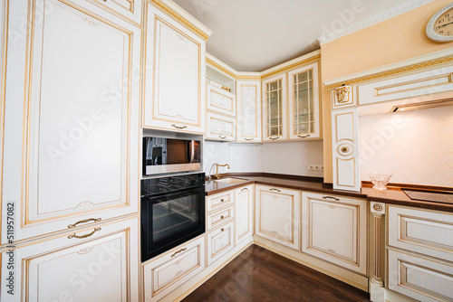 built-in home appliances. The interior of kitchen in a classic style. 