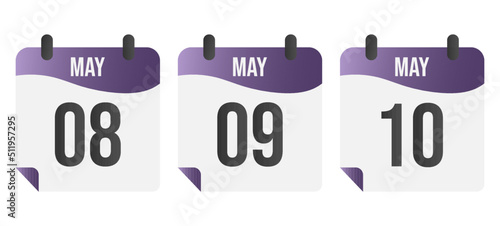 May calendar date - 8th, 9th, 10th. Meeting, schedule, reminder.