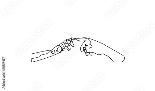 a human finger and a robot finger touch each other