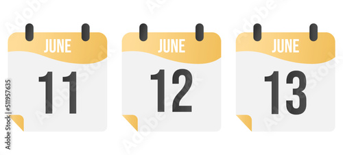 June calendar date - 11th, 12th, 13th. Meeting, schedule, reminder.