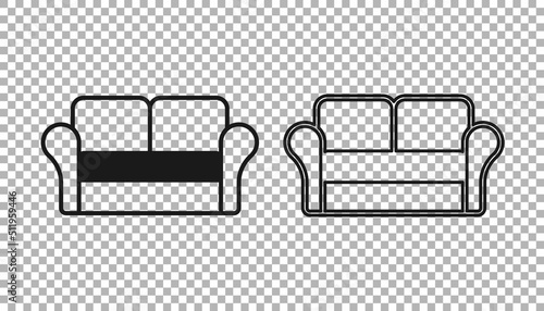 Black Sofa icon isolated on transparent background. Vector