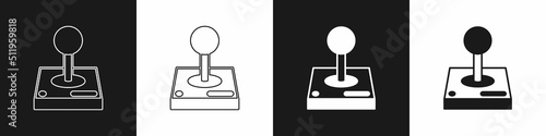 Set Joystick for arcade machine icon isolated on black and white background. Joystick gamepad. Vector