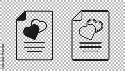 Black Marriage contract icon isolated on transparent background. Wedding certificate. Vector