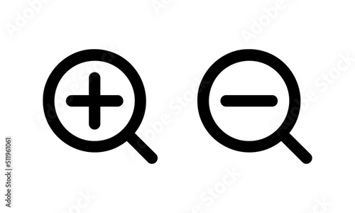 Zoom in and out magnifying glass icon vector isolated on white background. Loupe plus and minus sign. Vector EPS 10