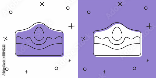 Set Acne icon isolated on white and purple background. Inflamed pimple on the skin. The sebum in the clogged pore promotes the growth of a bacteria. Vector