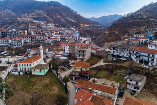 Aerial view of Myki, village in the Xanthi,Greece. The majority of the population in the municipality are members of the Turkish Minority photo