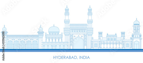 Outline Skyline panorama of city of Hyderabad, India - vector illustration photo