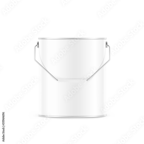 Realistic metal bucket with a handle. Vector illustration isolated on white background. Perfect for your design. EPS10.	