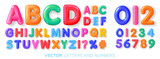 Cheerful, multi-colored, glossy, children's alphabet. Colored 3d letters and numbers. Vector illustration