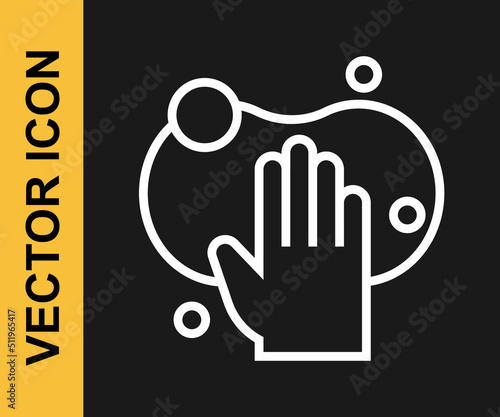 White line Sponge icon isolated on black background. Wisp of bast for washing dishes. Cleaning service logo. Vector