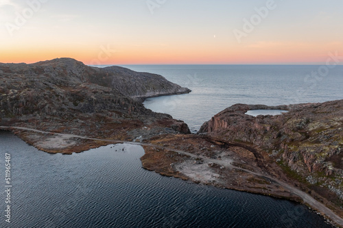 Barents sea and rocks in Teriberka, Murmansk region, Russia