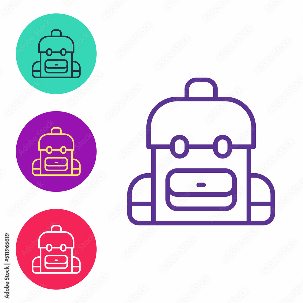 Set line School backpack icon isolated on white background. Set icons colorful. Vector Set line School backpack icon isolated on white background. Set icons colorful. Vector