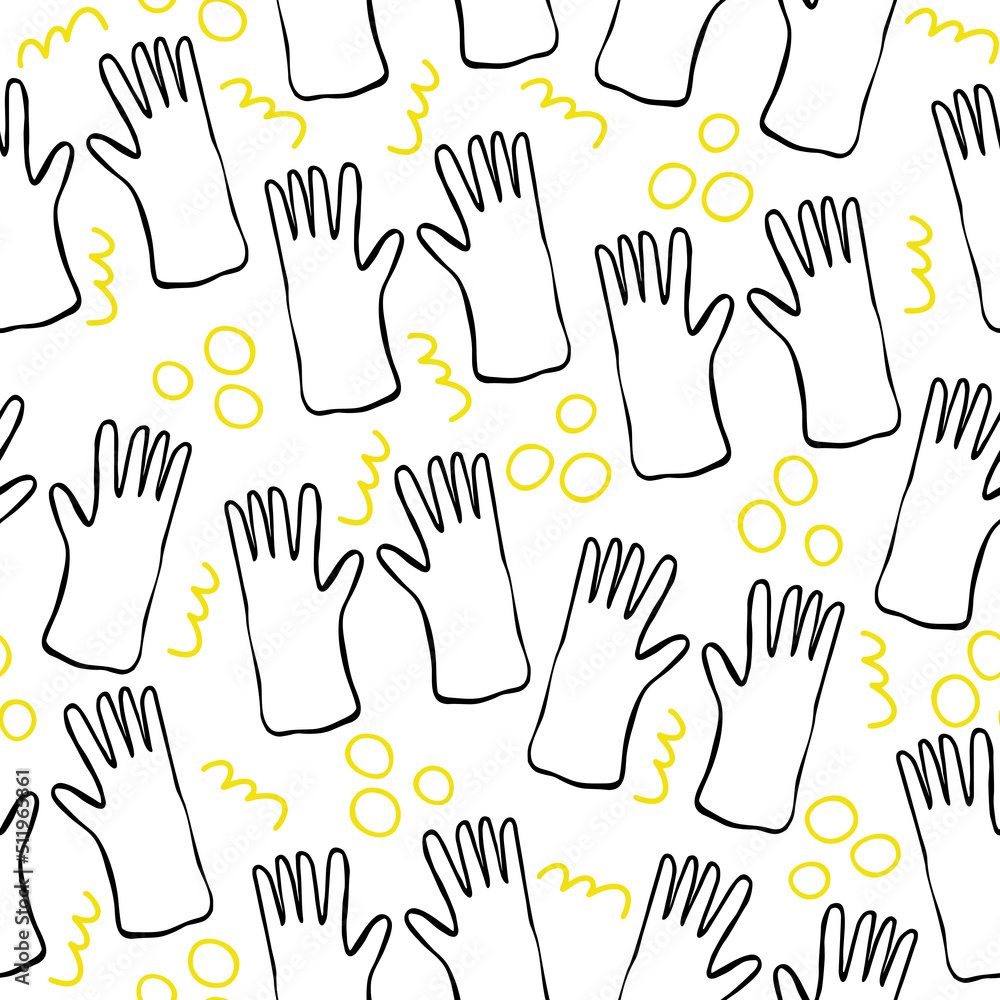 Fototapeta premium Seamless scandinavian pattern with cute doodle outline ear of wheat.