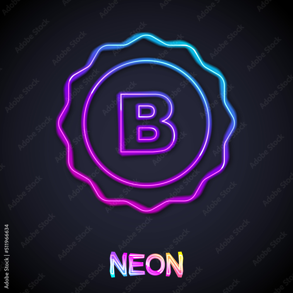 Glowing neon line Bottle cap with inscription beer icon isolated on black background. Vector Glowing neon line Bottle cap with inscription beer icon isolated on black background. Vector