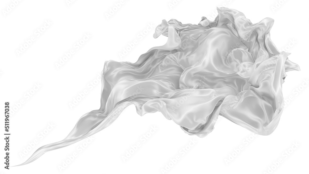 Beautiful flowing fabric of white wavy silk or satin. 3d rendering image. Beautiful flowing fabric of white wavy silk or satin. 3d rendering image.