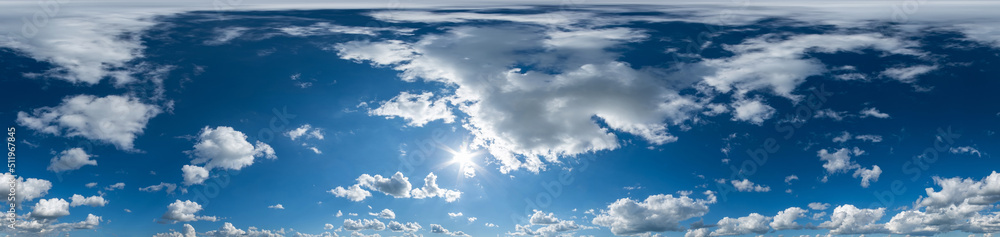 Seamless cloudy blue sky hdri panorama 360 degree view angle with zenith and beautiful clouds for use in 3D graphics or game development as sky dome or drone editing Seamless cloudy blue sky hdri panorama 360 degree view angle with zenith and beautiful clouds for use in 3D graphics or game development as sky dome or drone editing
