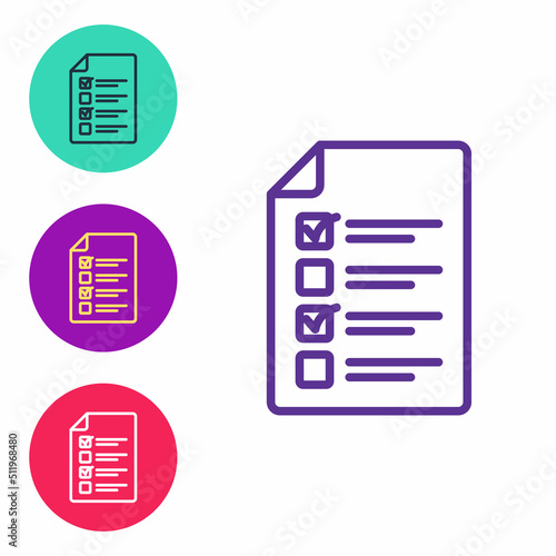 Set line Online quiz, test, survey or checklist icon isolated on white background. Exam list. E-education concept. Set icons colorful. Vector