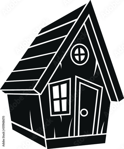 Black and White Cartoon Illustration Vector of a Wooden Built Hut Building Winter Cabin
