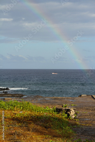 View from the seashore with a rainbow