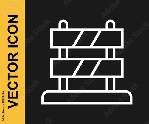 White line End of railway tracks icon isolated on black background. Stop sign. Railroad buffer end to destination. Vector