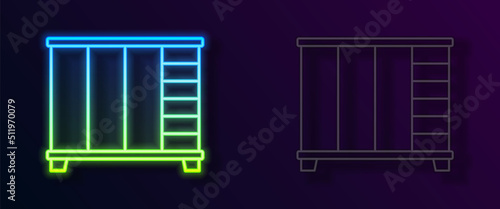 Glowing neon line Wardrobe icon isolated on black background. Cupboard sign. Vector