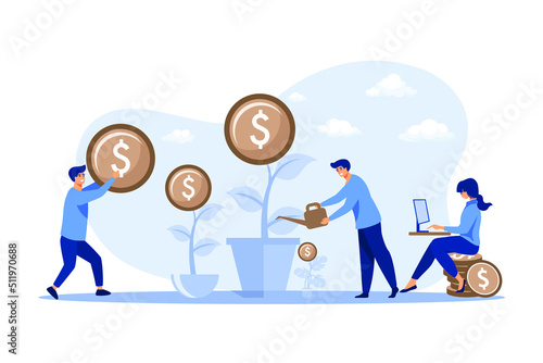 Young investors working for profit, dividend or revenue flat vector illustration. Investment, money and finance concept. flat design modern illustration